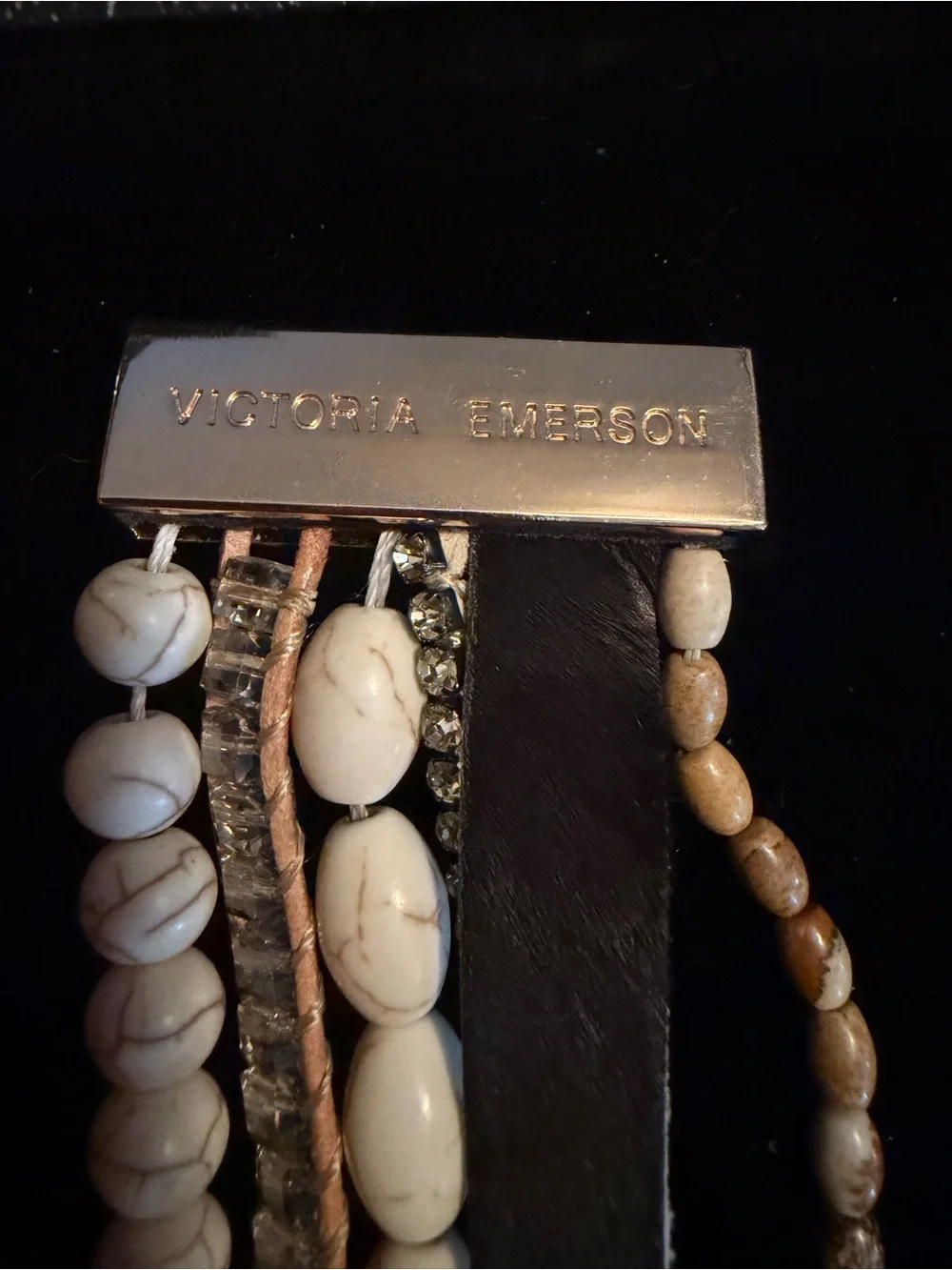 Multi-Strand White Marble & Howlite Bead Magnetic Cuff Cow Hide Strand Bracelet